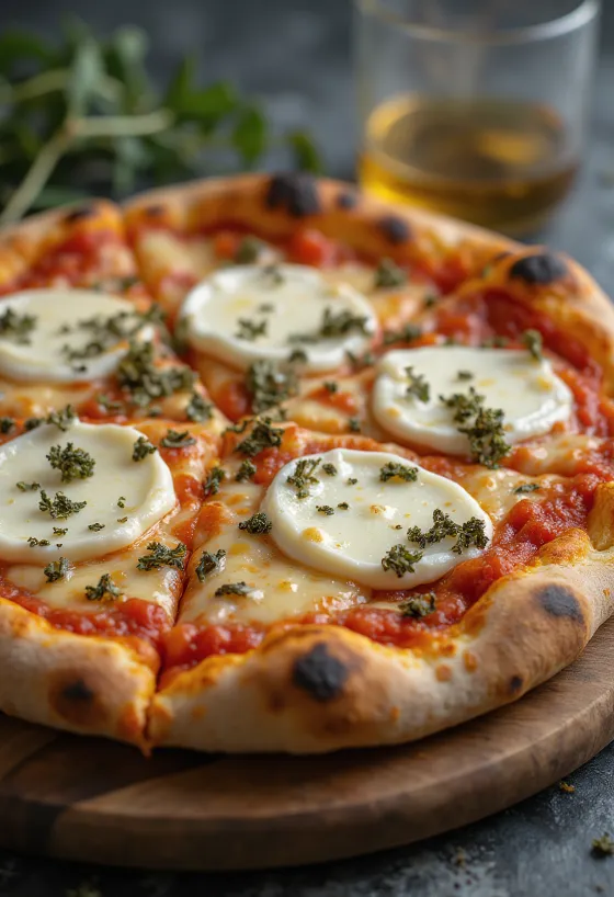 Pizza ai Formaggi di Capra con quesos de cabra y mozzarella