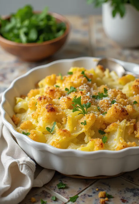 Gratinado de col rizada vegano servido