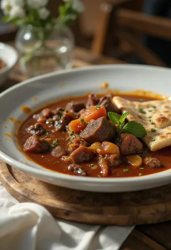 Ternera con tomate Aiwaj irakí servida