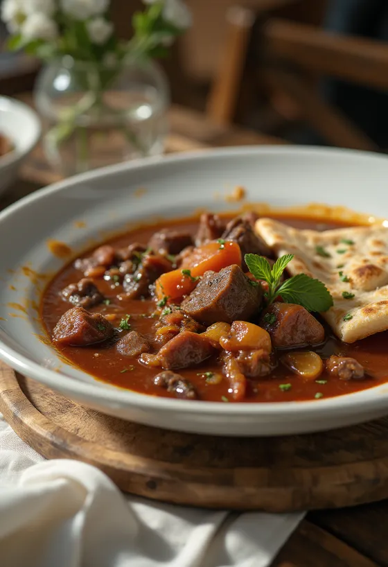 Ternera con tomate Aiwaj irakí servida