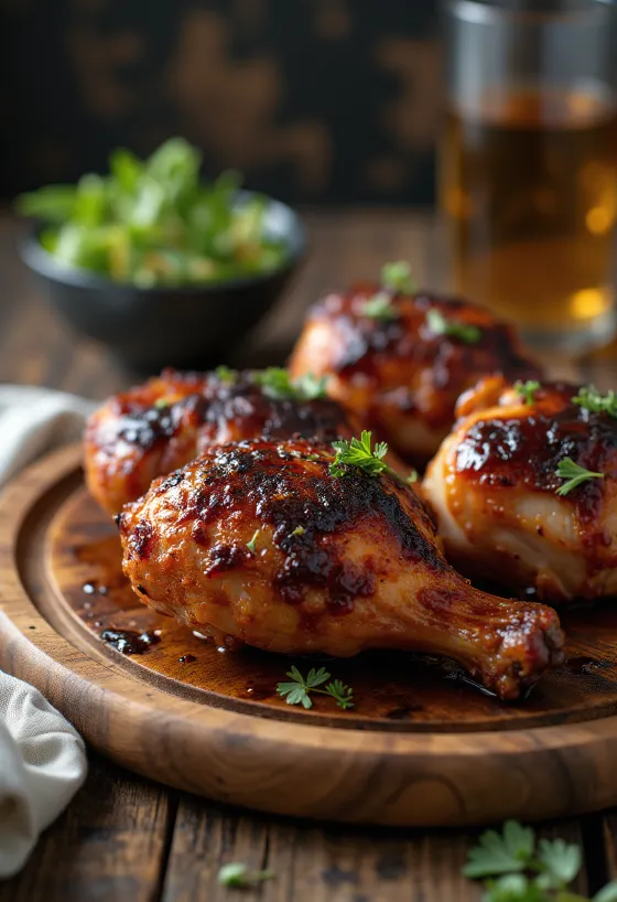 Pollo entero ahumado a la barbacoa con piel dorada
