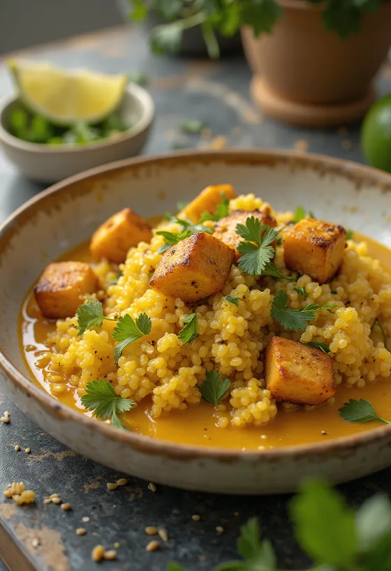 Curry de quinoa y tofu a la lima