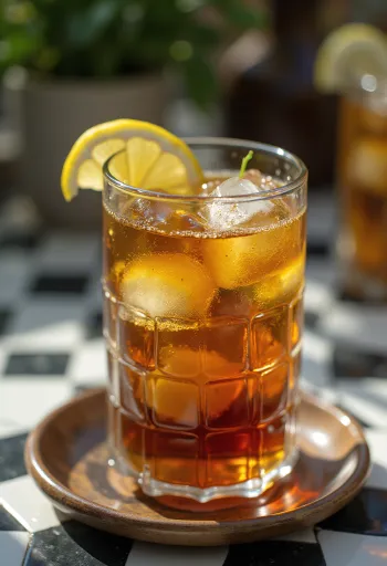 Té helado con menta servido en un vaso con rodajas de lima y hojas de menta fresca