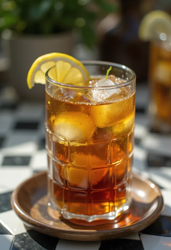 Té helado con menta servido en un vaso con rodajas de lima y hojas de menta fresca