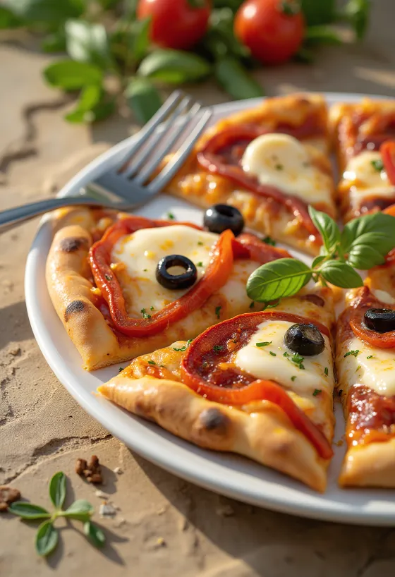Pizza Española con chorizo, pimiento rojo y aceitunas