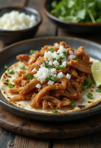 Carnitas de cerdo servidas en tortillas calientes