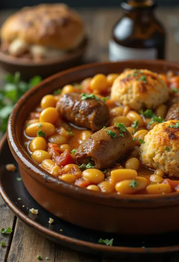 Cassoulet con cordero, plato único con alubias y salchicha