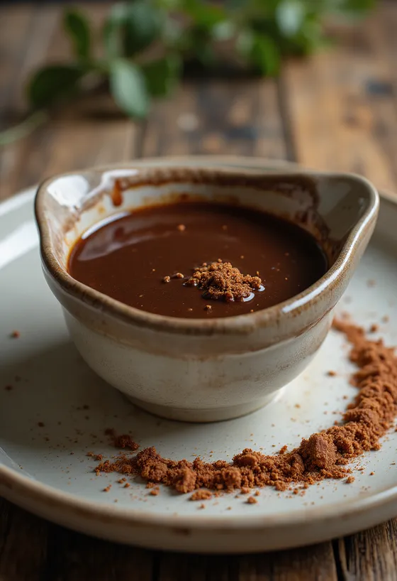 Salsa dulce de chocolate y chili servida