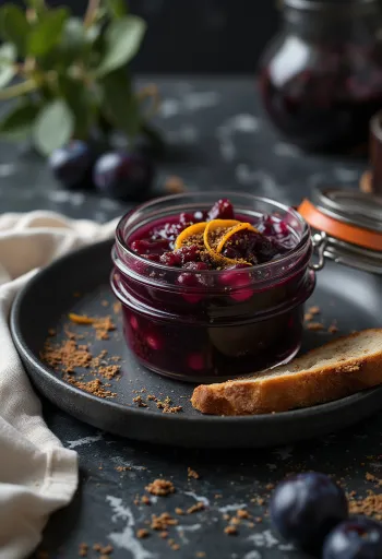 Chutney de ciruela con canela y piel de naranja servido