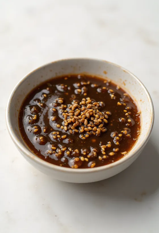 Salsa de sésamo y jengibre servida