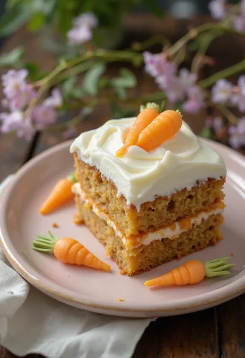 Tarta de zanahoria de Pascua con decoración de zanahorias de fondant