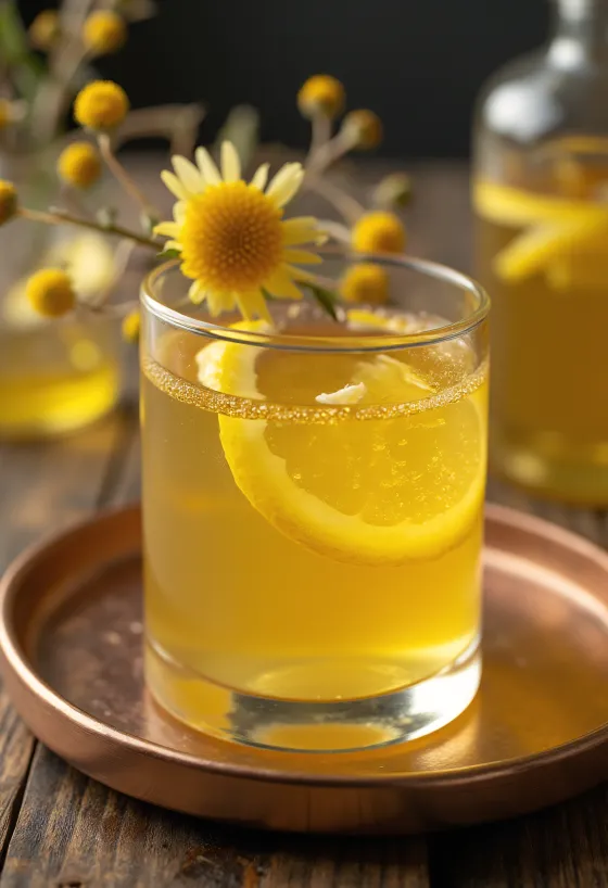 Licor de flor de saúco con miel en botella