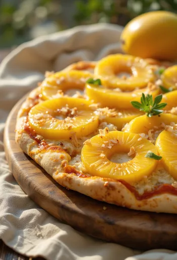 Pizza ai Frutti Tropicali con frutas tropicales y ricotta