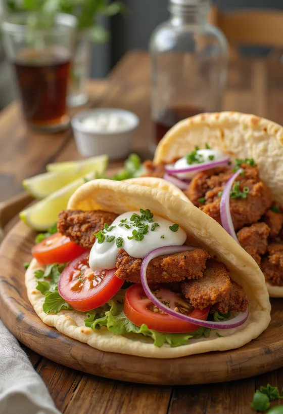Pork Gyros, pita con cerdo y salsa tzatziki