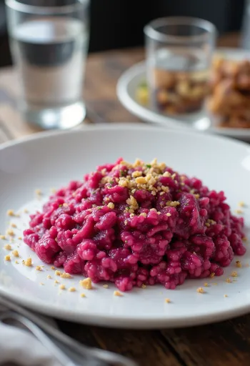 Risotto de remolacha vegano servido